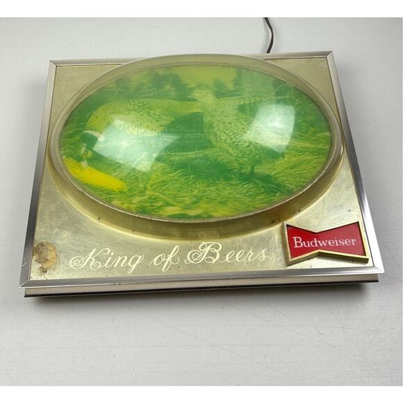 Vtg 3D Budweiser Beer Sign King Of Beers Sign Pheasant Bubble Light Bar Working - Picture 4 of 13